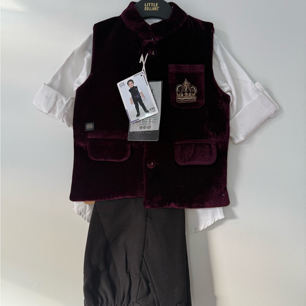 Little Giraffe Burgundy Velvet Vest Set